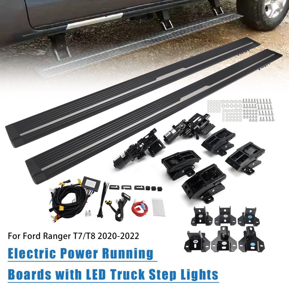 フォード レンジャー T7/T8 2020-2022 用 LED トラックステップライト付き電動パワーランニングボード