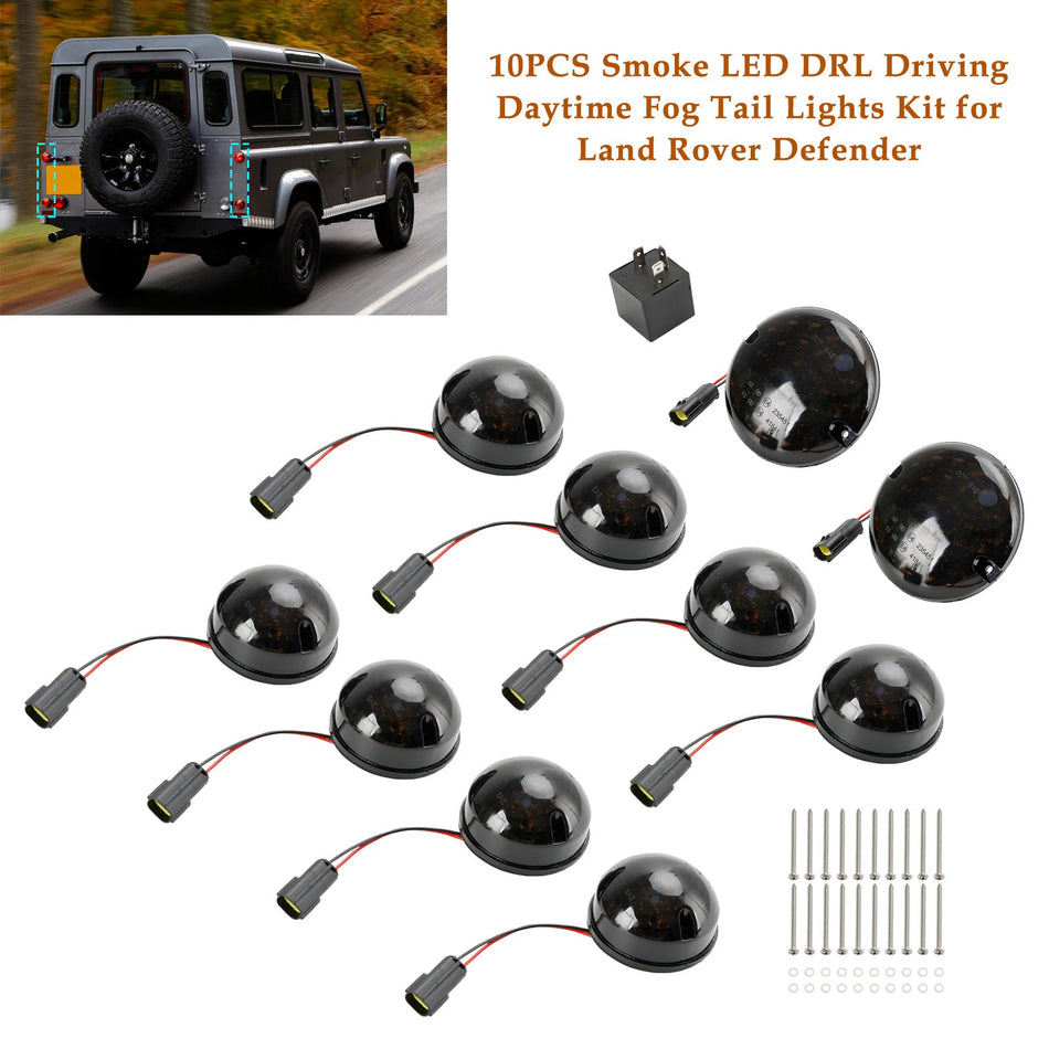 1983-1990 ランドローバー ディフェンダー 90/110 スモーク LED DRL ドライビング デイタイム フォグ テールライト キット 10 個