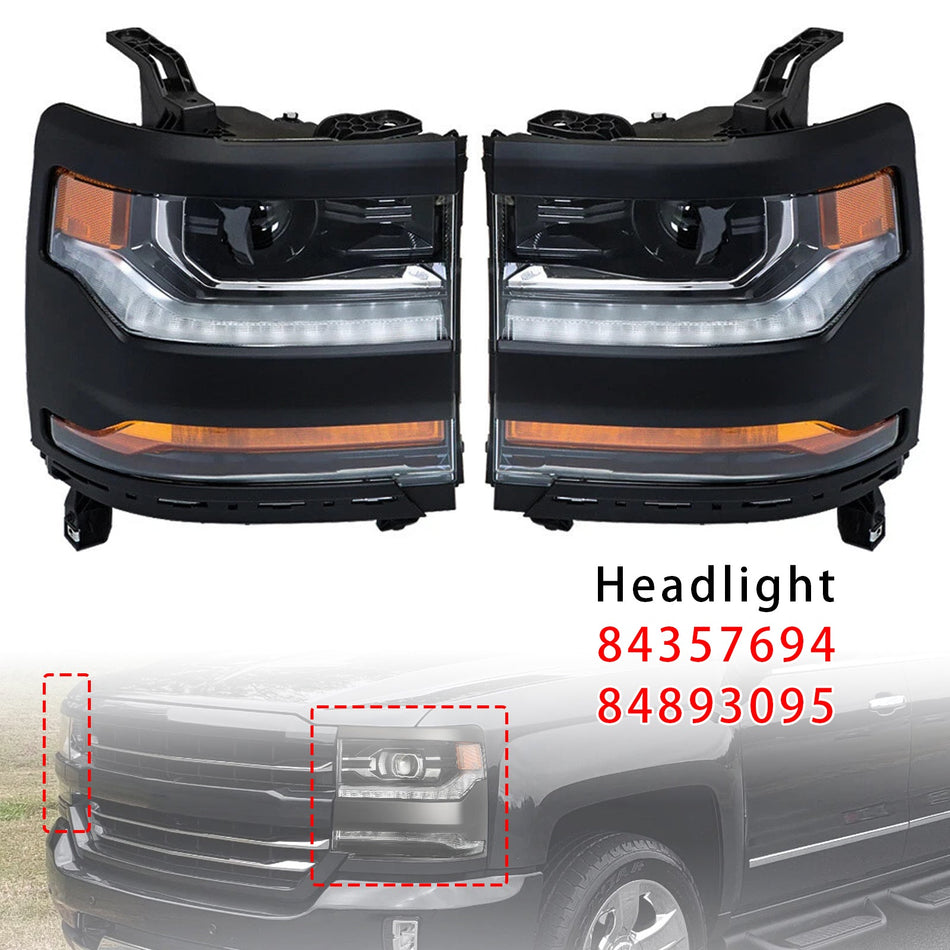 2016-2019 シボレー シルバラード 1500 左右 LED ヘッドライト グロスブラック 84357696 84893098