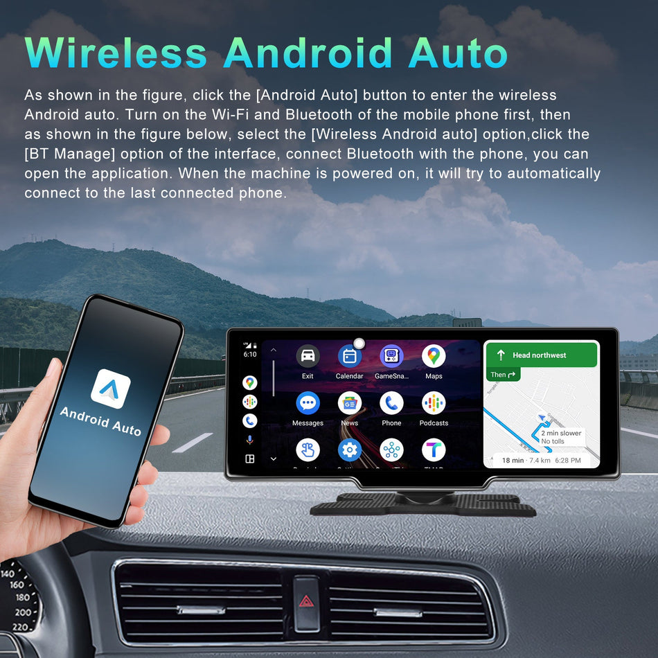 10.26インチ ポータブル Bluetooth カーナビゲーション ワイヤレス Carplay HD 大型タッチスクリーン