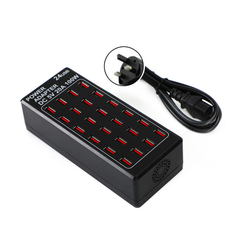 100W 24(20A) ポート USB 急速充電ステーション 旅行用デスクトップ急速充電器 UK プラグ