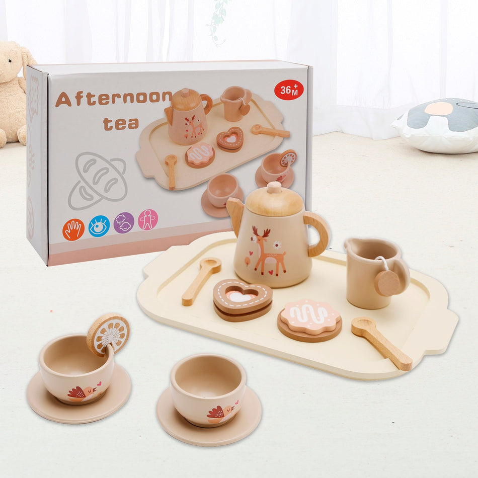13ピース 西洋キッチン木製ティーセット プレイキッチン食器/子供用ティーセット
