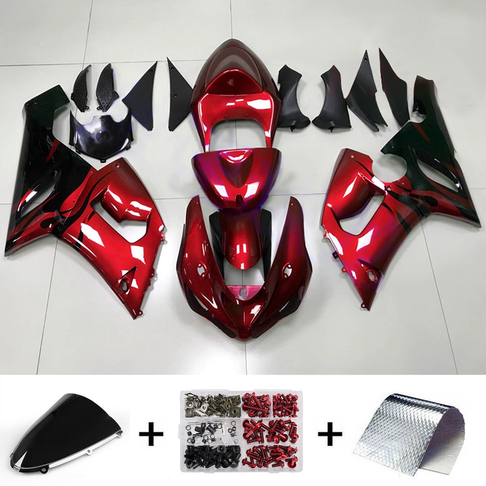 インジェクションフェアリングキット ボディワーク プラスチック ABS カワサキ ZX6R 636 2005-2006 に適合