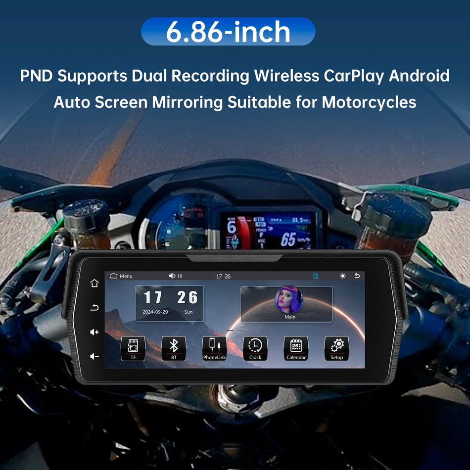 6.86インチPNDワイヤレスCarPlay Android Autoスクリーンミラーリングバイク用